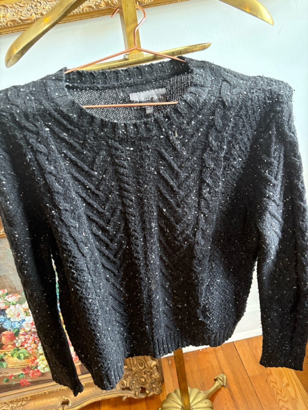 Michael Stars Black Speckled Crewneck Cable Sweater
